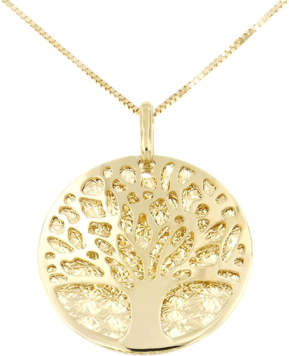 Lucchetta - 14ct Yellow Gold Tree of Life Pendant Necklace, 40.64 + 5.08 cm, High Quality Italian Solid Gold Necklace, For Women Teen Girls, Fine Jewelry, XD8431-VE45, Metal