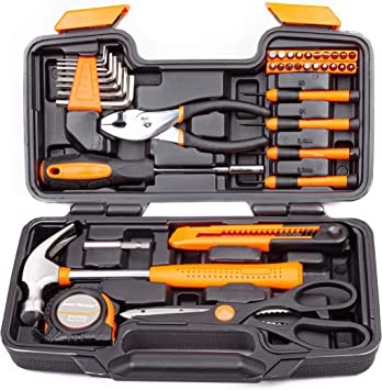 CARTMAN 39 Piece Tool Set Universal Household Hand Kit with Plastic Tool Box Organizer, Orange